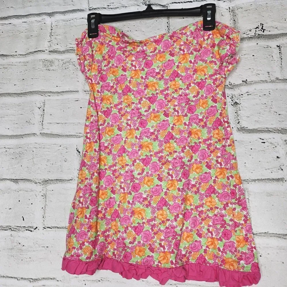 Hannah Andersson Girl's Pink Flower Short-Sleeved T-Shirt Dress Size 5-6